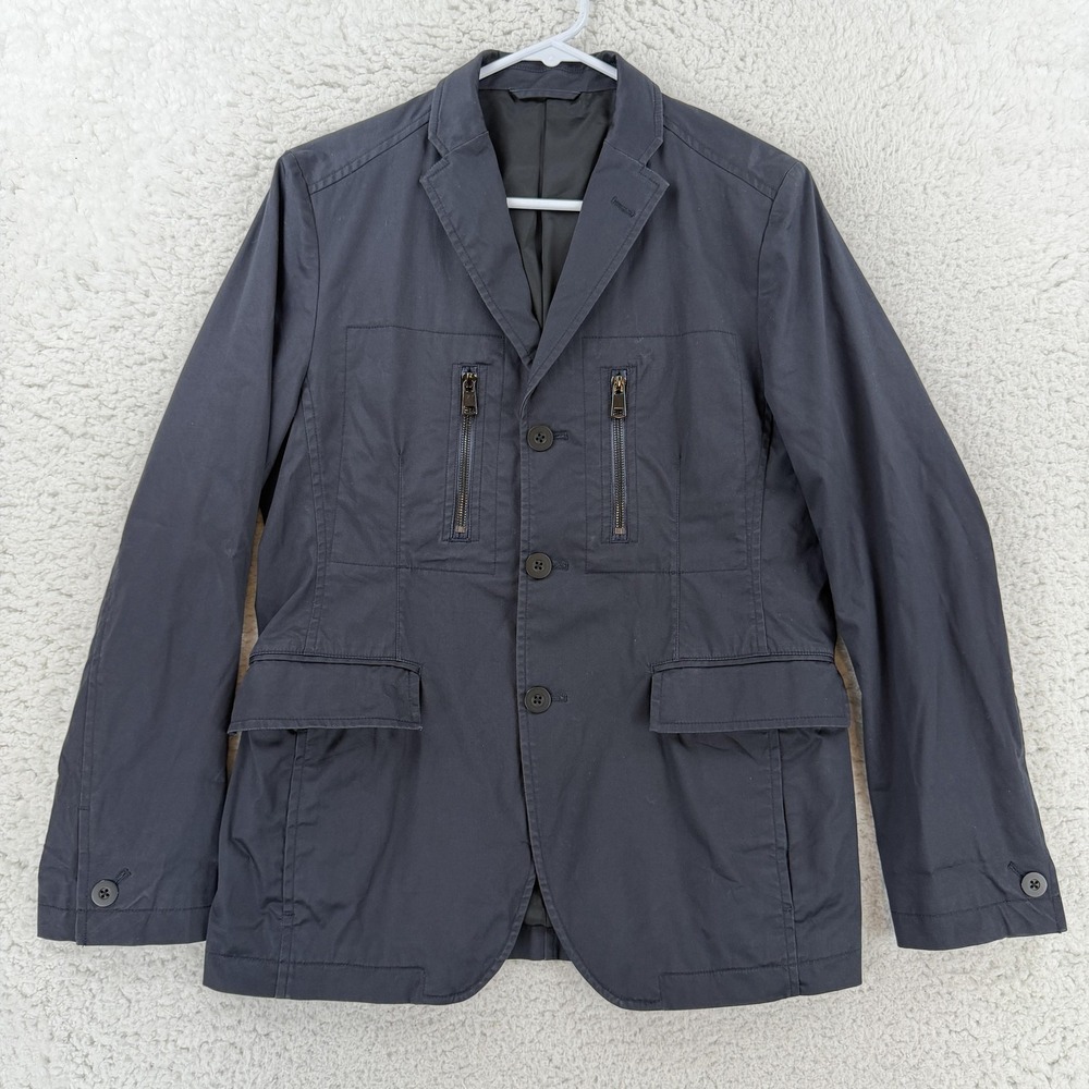 Joseph Homme Military Jacket Sport Coat Mens 44 Blue Cotton Blend Zip Pocket